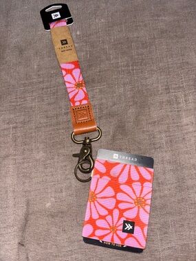 THREAD Floral Pink & Coral Lanyard with Card Holder
